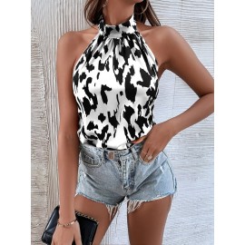 Allover nt Backless Halter Top